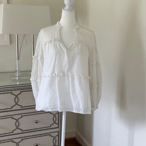 Maeve White Pindot Blouse with Ruffles